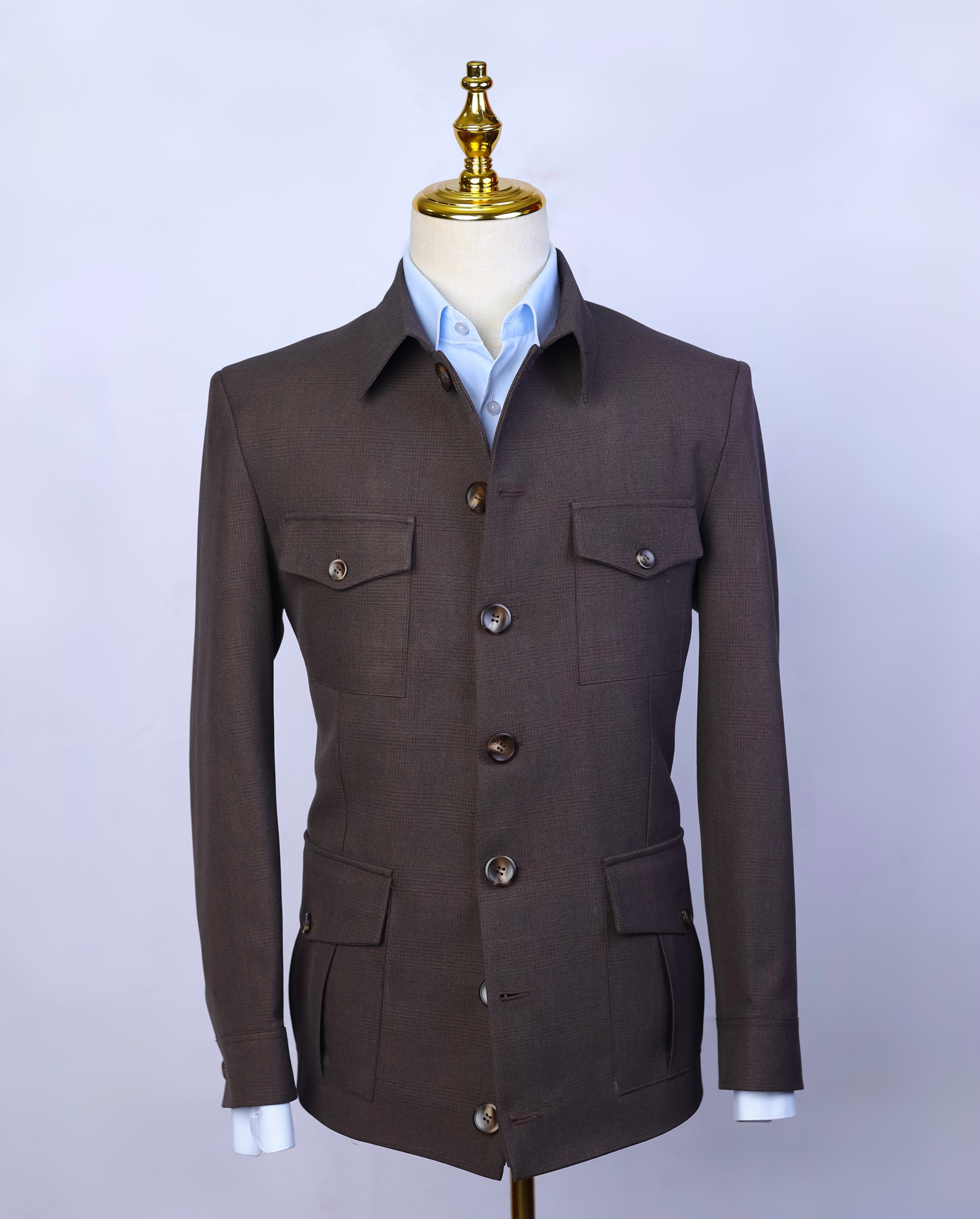 Safari Jacket Deep Windowpane Brown