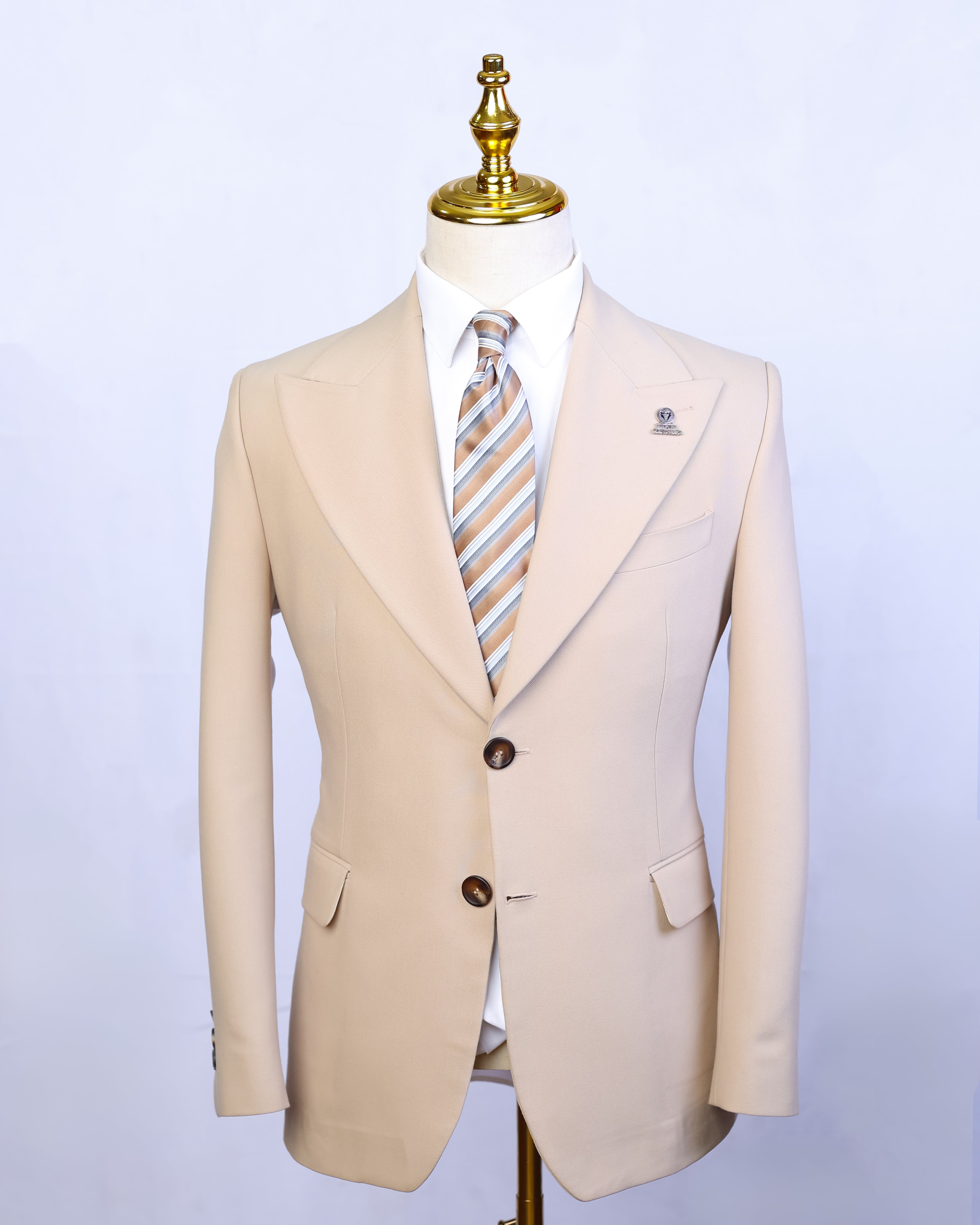 Beige Single Breasted Suit